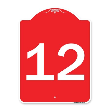 Amistad 18 x 24 in. Designer Series Sign - Sign with Number 12, Red & White AM2075960